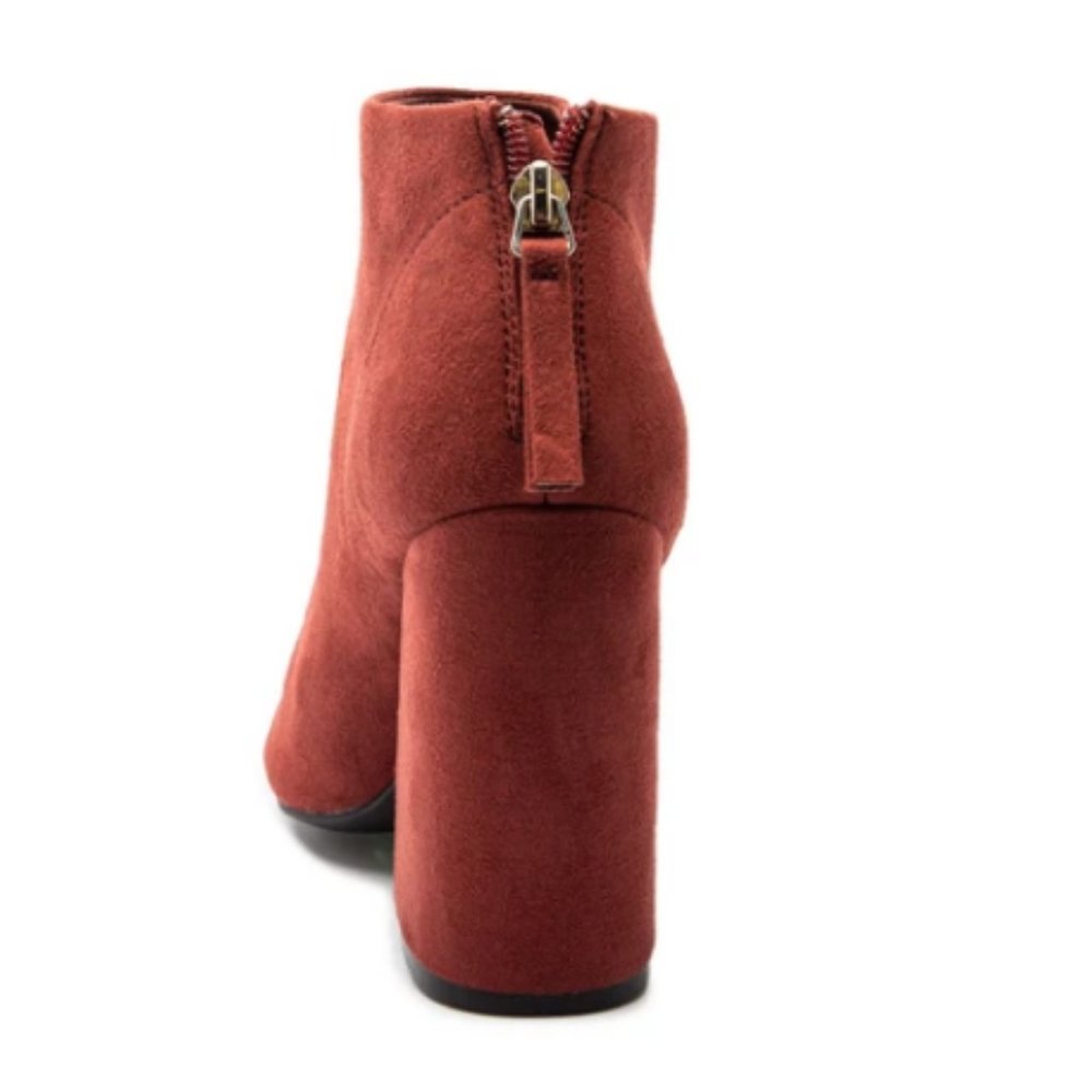 Peep Toe Faux Suede Booties in Merlot - Picture 4 of 4